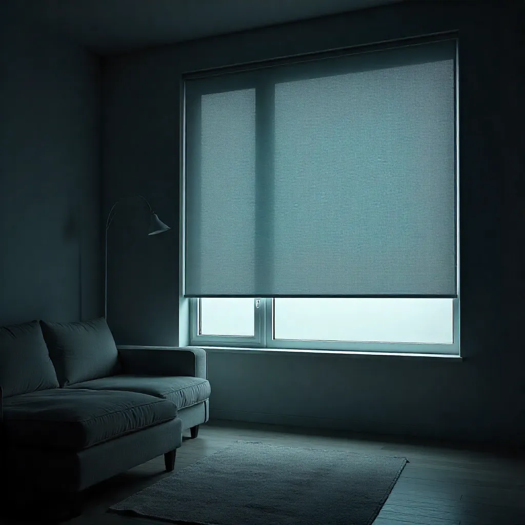 Tranquil living room with acoustic blinds