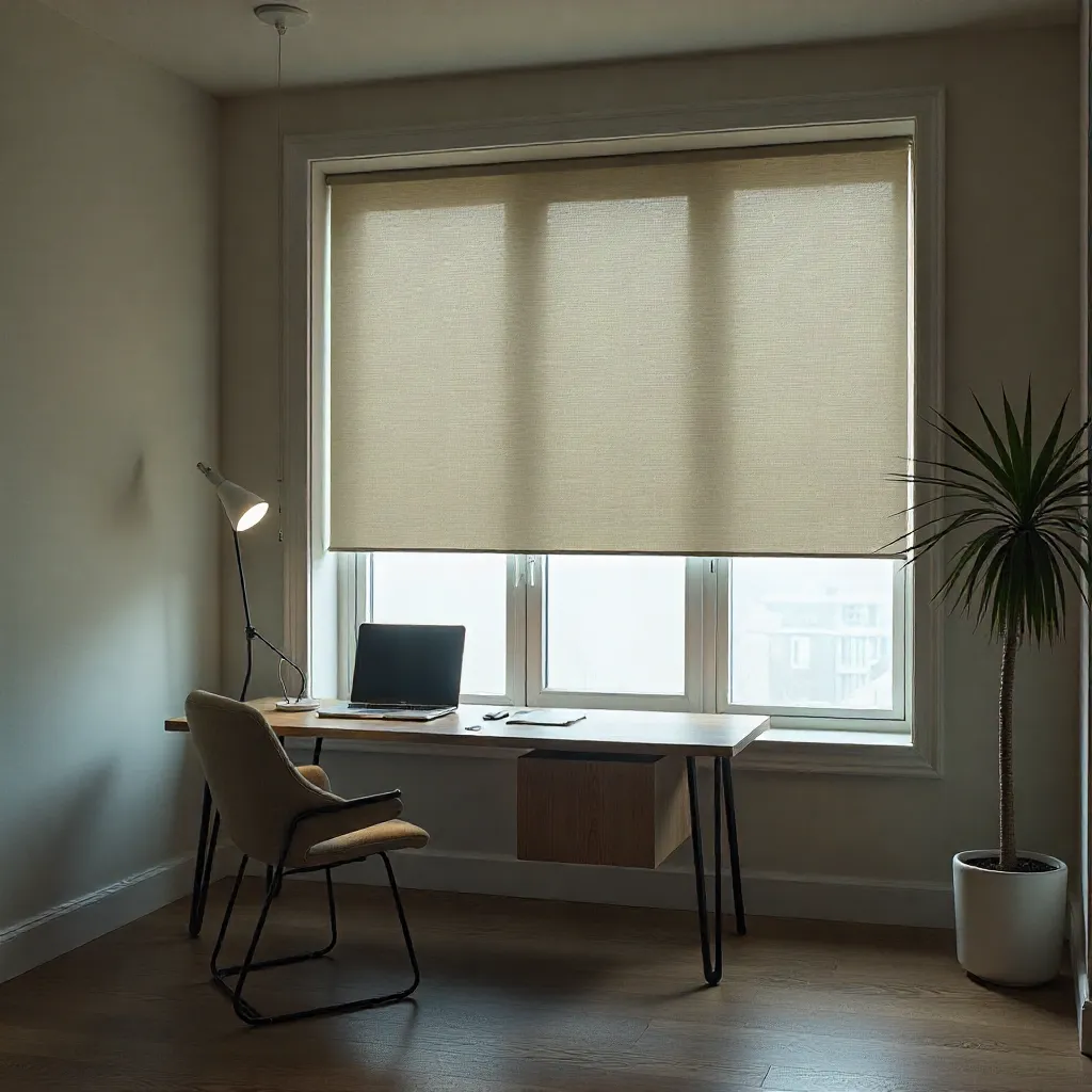 Professional acoustic blinds in home office environment
