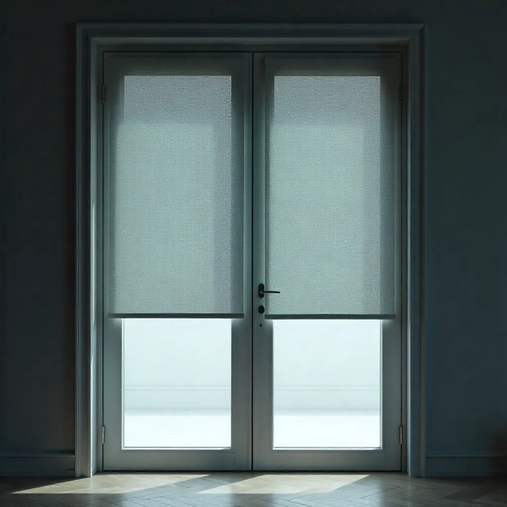 Acoustic blinds on patio doors with woven materials